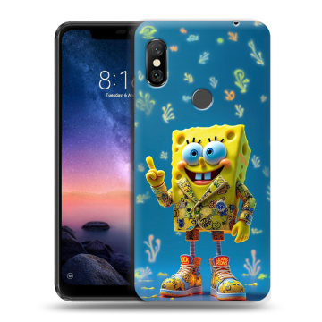 Силиконовый чехол на Xiaomi RedMi Note 6 Pro с принтом Спанч боб Спанчбоб