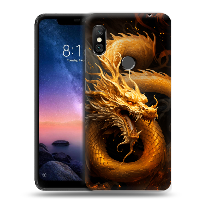 Силиконовый чехол на Xiaomi RedMi Note 6 Pro с принтом Золотой дракон Силиконовый чехол на Xiaomi RedMi Note 6 Pro с принтом Золотой дракон
