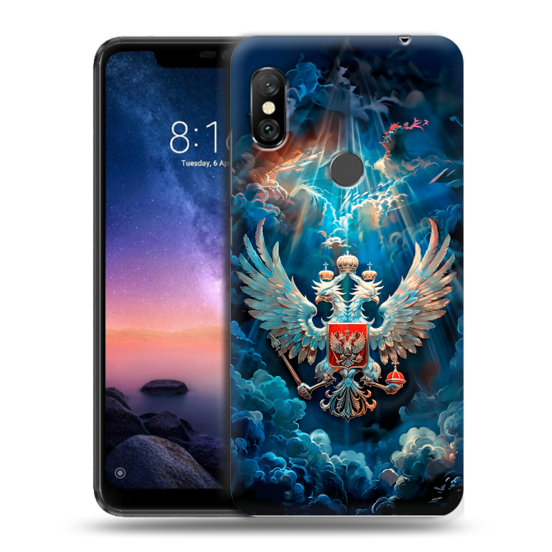 Силиконовый чехол на Xiaomi RedMi Note 6 Pro с принтом Герб флаг России Силиконовый чехол на Xiaomi RedMi Note 6 Pro с принтом Герб флаг России