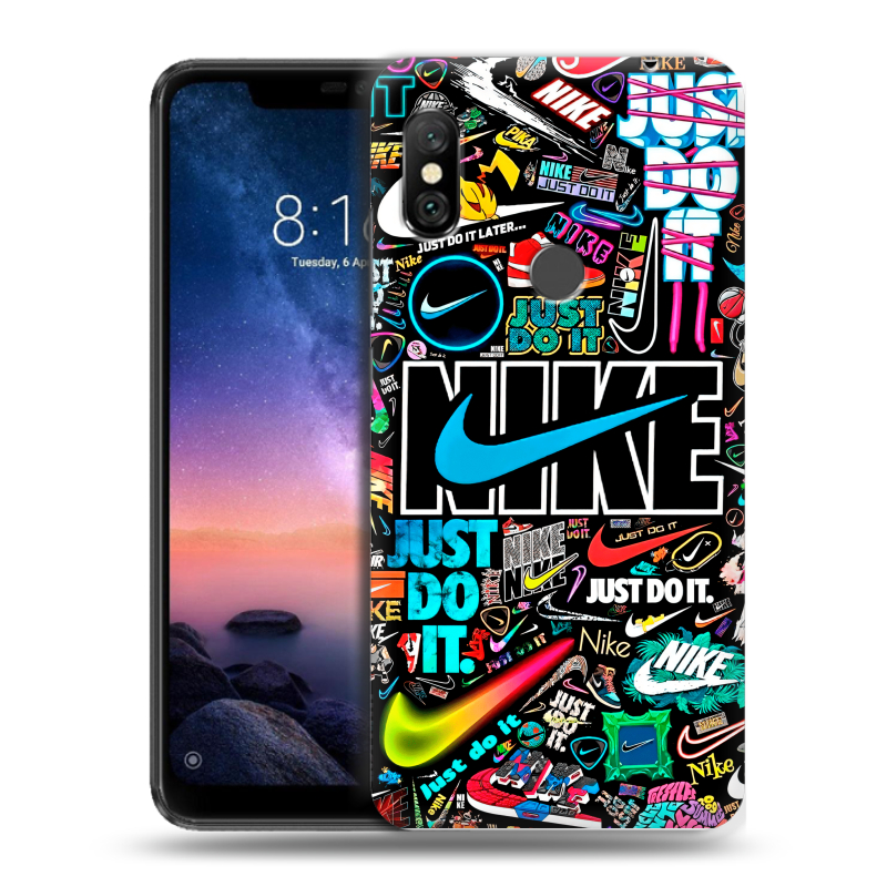 Силиконовый чехол на Xiaomi RedMi Note 6 Pro с принтом найк nike черный Силиконовый чехол на Xiaomi RedMi Note 6 Pro с принтом найк nike черный