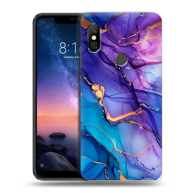Силиконовый чехол на Xiaomi RedMi Note 6 Pro с принтом синий мрамор Силиконовый чехол на Xiaomi RedMi Note 6 Pro с принтом синий мрамор