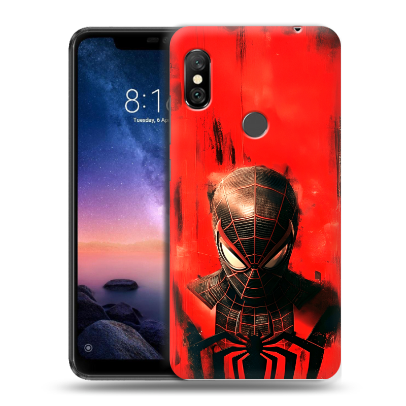 Силиконовый чехол на Xiaomi RedMi Note 6 Pro с принтом человек паук spiderman Силиконовый чехол на Xiaomi RedMi Note 6 Pro с принтом человек паук spiderman