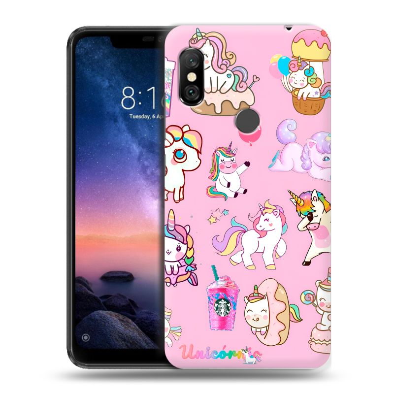 Силиконовый чехол на Xiaomi RedMi Note 6 Pro с принтом розовые единороги Силиконовый чехол на Xiaomi RedMi Note 6 Pro с принтом розовые единороги