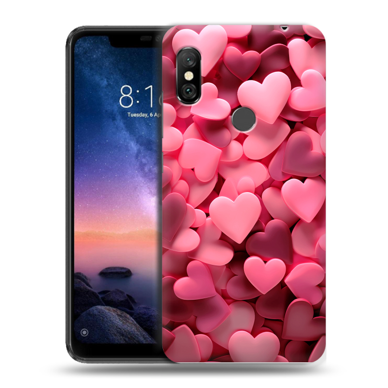 Силиконовый чехол на Xiaomi RedMi Note 6 Pro с принтом розовые сердечки Силиконовый чехол на Xiaomi RedMi Note 6 Pro с принтом розовые сердечки
