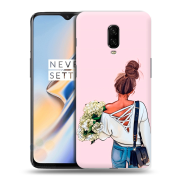 Силиконовый чехол на OnePlus 6T с принтом Девушка и букет Силиконовый чехол на OnePlus 6T с принтом Девушка и букет