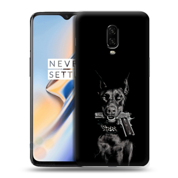 Силиконовый чехол на OnePlus 6T с принтом Доберман и пистолет Силиконовый чехол на OnePlus 6T с принтом Доберман и пистолет