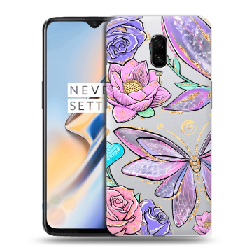 Силиконовый чехол на OnePlus 6T с принтом Бабочки и цветы