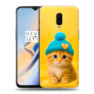 Силиконовый чехол на OnePlus 6T с принтом Котенок в шапке