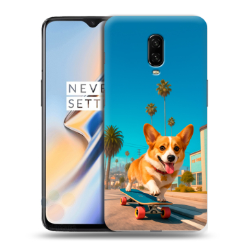 Силиконовый чехол на OnePlus 6T с принтом Корги на скейте
