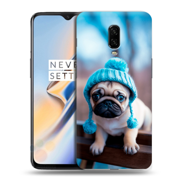 Силиконовый чехол на OnePlus 6T с принтом Мопс в шапке