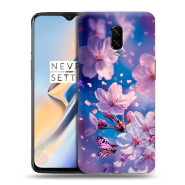Силиконовый чехол на OnePlus 6T с принтом цветы бабочки