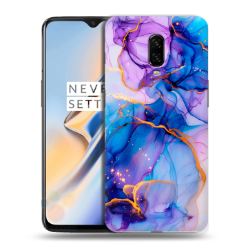 Силиконовый чехол на OnePlus 6T с принтом синий мрамор