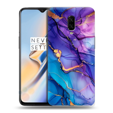 Силиконовый чехол на OnePlus 6T с принтом синий мрамор