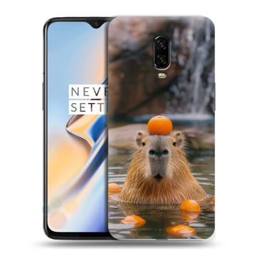 Силиконовый чехол на OnePlus 6T с принтом Капибара с апельсином