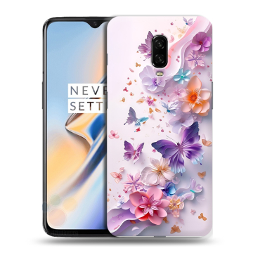 Силиконовый чехол на OnePlus 6T с принтом цветы бабочки