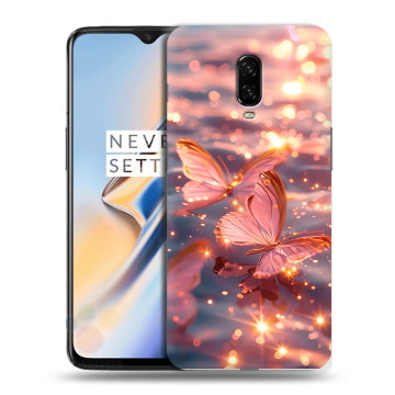 Силиконовый чехол на OnePlus 6T с принтом бабочки розовые