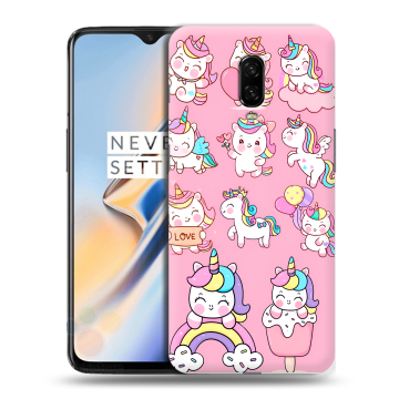 Силиконовый чехол на OnePlus 6T с принтом Единороги и радуга