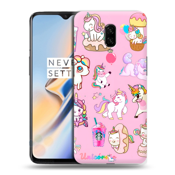 Силиконовый чехол на OnePlus 6T с принтом розовые единороги