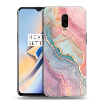 Силиконовый чехол на OnePlus 6T с принтом розовый мрамор