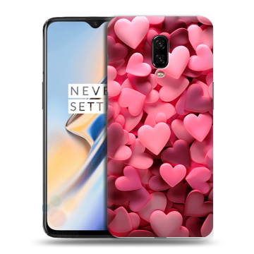 Силиконовый чехол на OnePlus 6T с принтом розовые сердечки