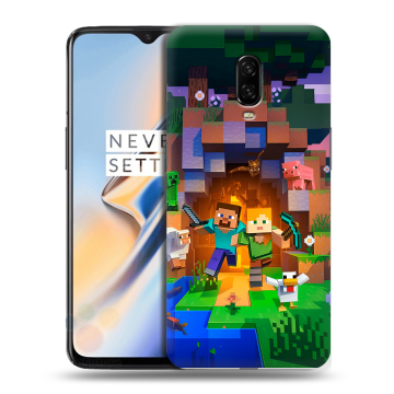 Силиконовый чехол на OnePlus 6T с принтом Майнкрафт Minecraft