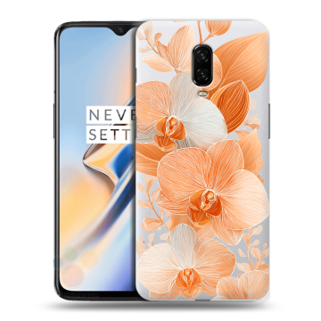 Силиконовый чехол на OnePlus 6T с принтом Бежевые цветы