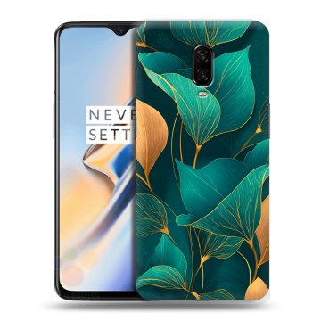 Силиконовый чехол на OnePlus 6T с принтом Листья и золото