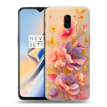 Силиконовый чехол на OnePlus 6T с принтом Цветы и бабочки