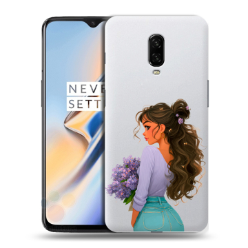 Силиконовый чехол на OnePlus 6T с принтом девушка цветы