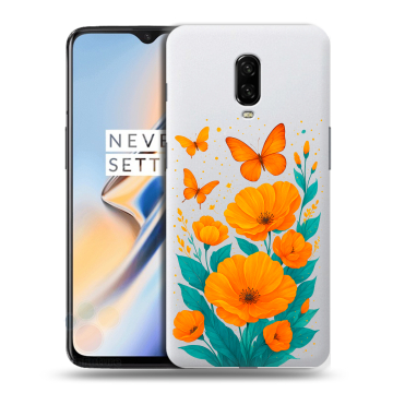 Силиконовый чехол на OnePlus 6T с принтом цветы бабочки
