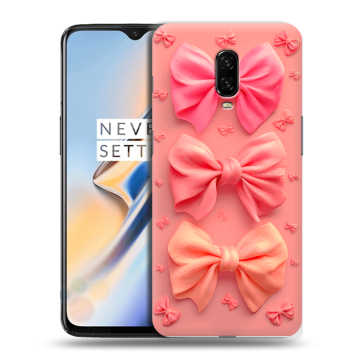 Силиконовый чехол на OnePlus 6T с принтом Розовые бантики
