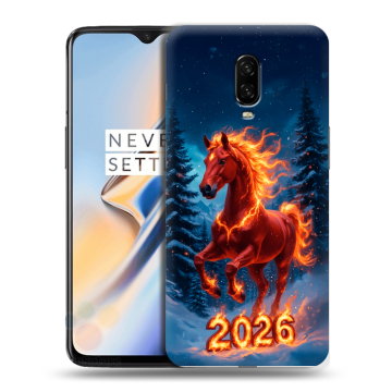 Силиконовый чехол на OnePlus 6T с принтом Новый год коня