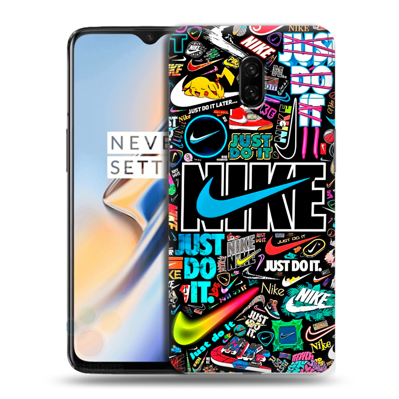 Пластиковый чехол на OnePlus 6T с принтом найк nike черный Пластиковый чехол на OnePlus 6T с принтом найк nike черный