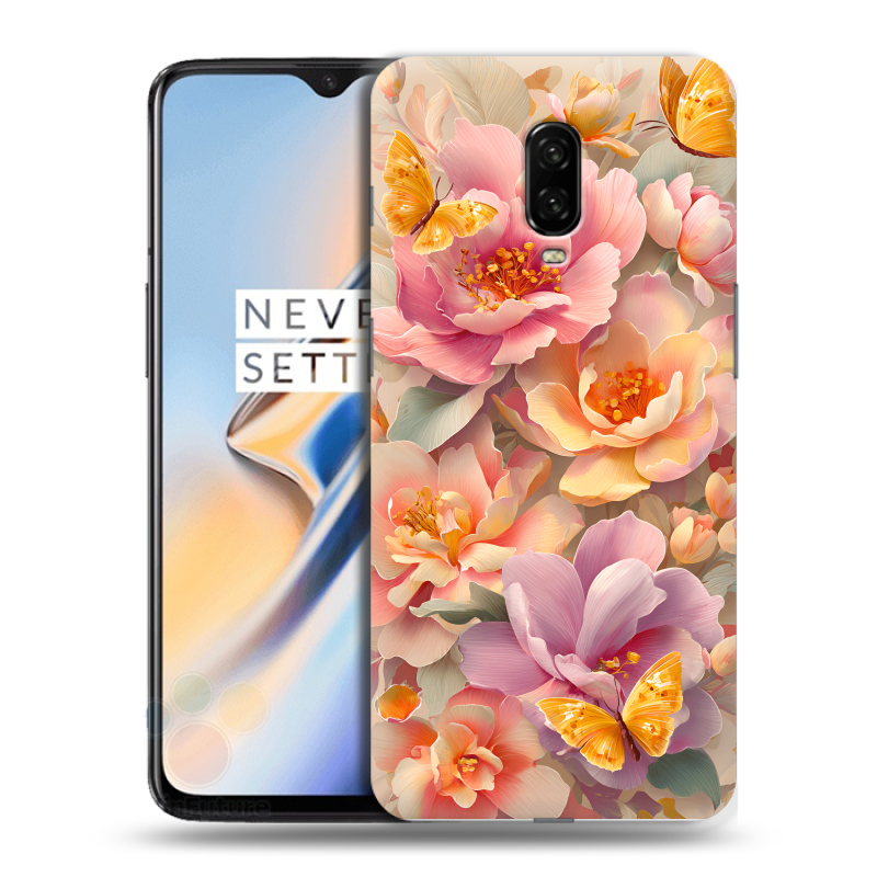 Силиконовый чехол на OnePlus 6T с принтом Цветы и бабочки Силиконовый чехол на OnePlus 6T с принтом Цветы и бабочки