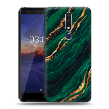Силиконовый чехол на Nokia 3.1 Plus с принтом Мрамор зеленое золото