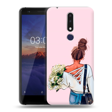 Силиконовый чехол на Nokia 3.1 Plus с принтом Девушка и букет