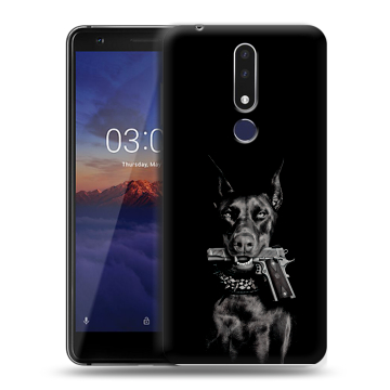 Силиконовый чехол на Nokia 3.1 Plus с принтом Доберман и пистолет