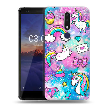 Силиконовый чехол на Nokia 3.1 Plus с принтом Единороги Силиконовый чехол на Nokia 3.1 Plus с принтом Единороги