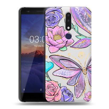 Силиконовый чехол на Nokia 3.1 Plus с принтом Бабочки и цветы