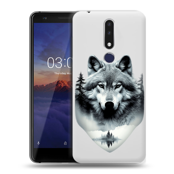 Силиконовый чехол на Nokia 3.1 Plus с принтом Волк в лесу