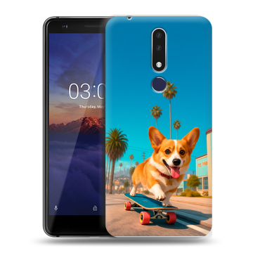 Силиконовый чехол на Nokia 3.1 Plus с принтом Корги на скейте