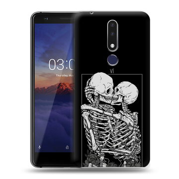 Силиконовый чехол на Nokia 3.1 Plus с принтом Поцелуй скелетов