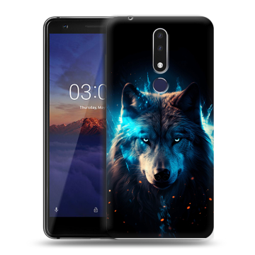 Силиконовый чехол на Nokia 3.1 Plus с принтом Волк ночной Силиконовый чехол на Nokia 3.1 Plus с принтом Волк ночной