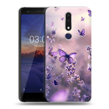 Силиконовый чехол на Nokia 3.1 Plus с принтом бабочки и лаванда