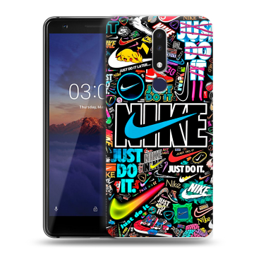 Силиконовый чехол на Nokia 3.1 Plus с принтом найк nike черный Силиконовый чехол на Nokia 3.1 Plus с принтом найк nike черный