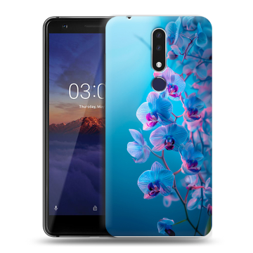 Силиконовый чехол на Nokia 3.1 Plus с принтом голубые орхидеи