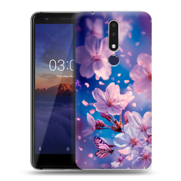 Силиконовый чехол на Nokia 3.1 Plus с принтом цветы бабочки