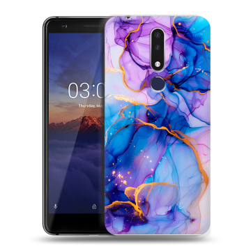 Силиконовый чехол на Nokia 3.1 Plus с принтом синий мрамор