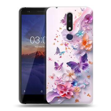 Силиконовый чехол на Nokia 3.1 Plus с принтом цветы бабочки Силиконовый чехол на Nokia 3.1 Plus с принтом цветы бабочки