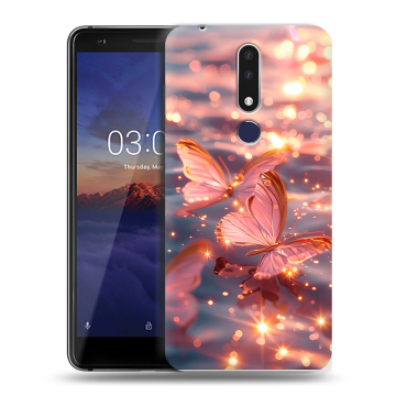 Силиконовый чехол на Nokia 3.1 Plus с принтом бабочки розовые